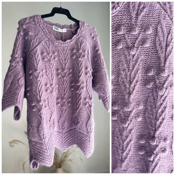 Zara Pompom Sweater Mauve New - Picture 1 of 9